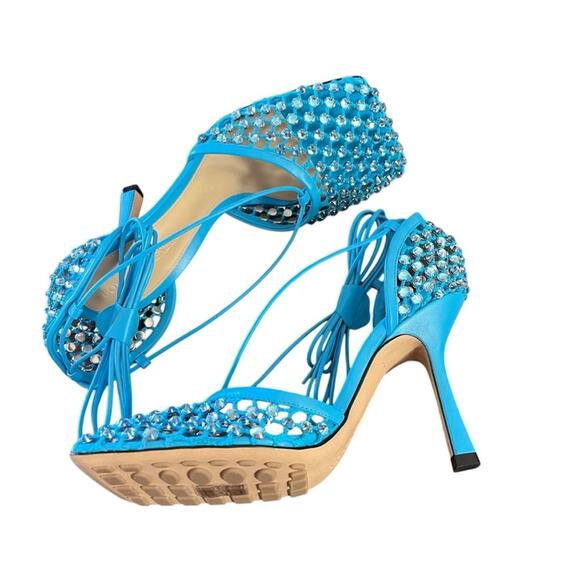 Bottega Veneta Mesh Crystal Embellished Sparkle  Ankle Tie Heels NEW EU 36.5 - Picture 6 of 9
